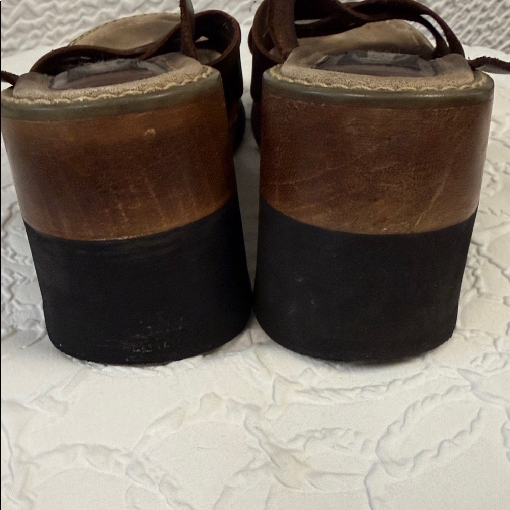 Vintage BONGO Brown Leather Platform Wedge Sandals Made In Brazil - Picture 7 of 8